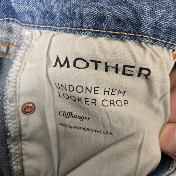 Mother Undone Hem Looker Crop Jeans Women's 24 Blue Denim Distressed Frayed Hem - Picture 4 of 13